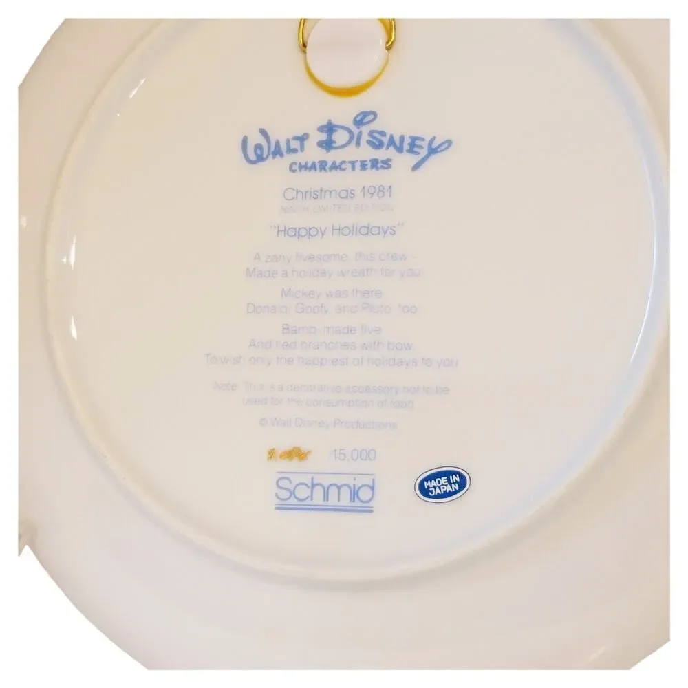 Vintage 1981 Schmid Walt Disney Mickey Mouse Happy Holidays Christmas 1981 Plate